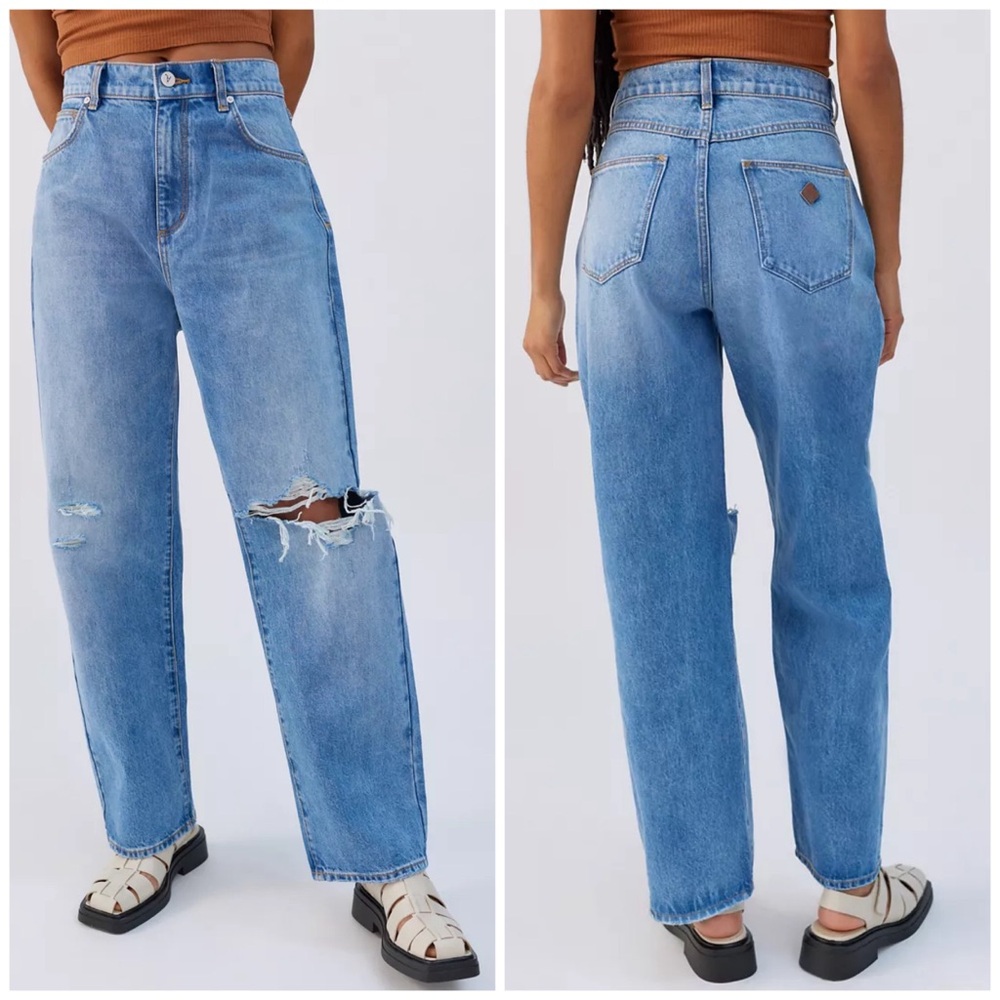 Abrand Jeans A Slouch Straight Leg High Rise Ripped Light Wash Blue  Jean Size 2